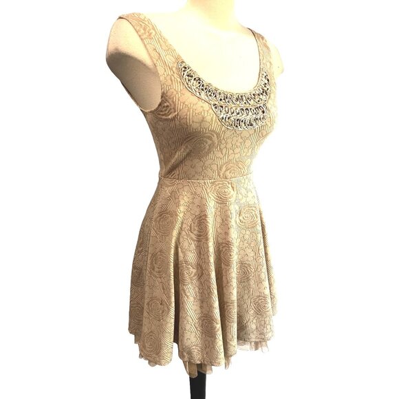 Free People Rock Princess Jacquard Fit and Flare Mini Dress Sz XS Womens Cream T - Picture 16 of 16